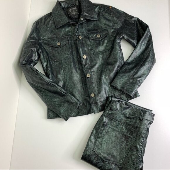 Guess Faux Snakeskin Jacket Vintage 90's Medium - Picture 2 of 14
